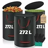 Miaglury 3X 272L Gartensack Laubsack Gartenabfallsack Stabil mit Deckel inkl. Handschuh - Groß & Reißfest & Wasserdicht Laubsäcke Gartensäcke für Gartenabfälle und Kommunen Gras Laub Hecke Schwarz