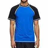 Arcweg Rashguard Herren Kurzarm-Shirt UPF 50+, elastische Rash-Weste, lockere Passform, Schwimm-Top, schnelltrocknend, Laufweste, Sportoberteil, blau/schwarz, 4XL
