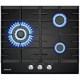 GASLAND GH603BF Glas Gaskochfeld mit Wok Brenner 3 Flammig, Gas Einbau Gaskochfeld, 60 cm Schwarz Glasherd, Butan Gas Kochfeld 6200 Watt, LPG/Erdgas