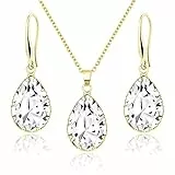 Linawe Schmuck Set Schmucksets für Damen, Gold Brautschmuck Modeschmuck Jewelry, Damenohrringe Ohrringe Hängend, Goldene Kette Halskette Anhänger, Geschenke für Frauen Mama