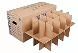 KK Verpackungen Gläserkartons mit 15-30 Fächern | 15 Stück, 634x290x326 mm | 2-wellige Geschirrkartons für Umzug | Flaschenkarton mit Stecksystem | 45 kg Traglast, Griffverstärkung