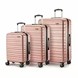 Amazon Basics Hartschalen-Koffer-Set, 3 Stück Erweiterbares Gepäck-Set (55, 68, 78 cm), Kratzfeste ABS-Schale, 4 Rollen, Roségold