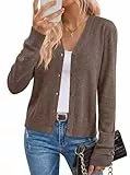 Arach&Cloz Strickjacke Damen Wolle Blend Langarm Cardigan V Ausschnitt Strickmantel Solid Strickpullover mit Knopf (A-Coffee,XXL)
