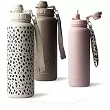 MAMEIDO Thermosflasche mit Strohhalm 700 ml, auslaufsichere Trinkflasche Edelstahl isoliert, Wasserflasche mit Trageschlaufe, Isolierflasche BPA-frei (Almond Flakes)