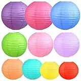 Encham Bunte Papierlaterne Deko Set 10 Stück Runde Lampions in Verschiedenen Größen Mehrfarbig für Partys und Fest Hochzeit Party Deko