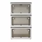 gegeweeret 3pcs Aufbewahrungsbox mit Deckel,Stapelbare Lagerkästen mit Türen, Kunststoff-Lagerkästen mit Deckel,zusammenklappbare Lagerkästen mit Rädern,mit fünf durchsichtigen Türen (Weiß)