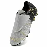 VTASQ Kinder Fußballschuhe Jungen Professionelle Mädchen Kunstrasen Fussballschuhe Sportliche Indoor Outdoor Athletic Soccer Schuhe Trainingsschuhe Schwarz Silber EU32