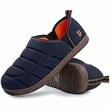 LongBay Herren Hausschuhe Memory Foam Warme Campingschuhe Nylon Rutschfest für drinnen und draußen Navy Blau,43