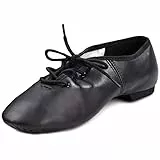 DANCEYOU Jazzschuhe – Feines Leder, Schnürsenkel, Geteilte Sohle – Tanzschuhe für Jugendliche und Erwachsene – Schwarz – Herstellergröße 39 / EU 38