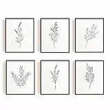 INFUNLY Satz von 6 Abstrakte Blumen Wand Kunstdruck Ungerahmt Nordic Style Wand Pflanzen Malerei 8X10 Leinwand Minimalistisch Blätter Wand Poster Drucke für Schlafzimmer Wohnzimmer Weihnachten Dekor