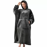 Michorinee Hoodie Decke Extra Lang Sherpa Tragbare Decke als Geschenke für Frauen Herren - Übergroße Decken Hoodie Weiche Warme Fleece Flanell Kuscheldecke mit Ärmeln und Tasche Dunkelgrau