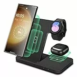 Drahtloses Ladegerät 3 in 1,Faltbare schnelle Induktions-Ladestation für Samsung S25 S24 S23 S22+ S21 S20 Ultra FE/Note/Z Flip Fold 6 5 4,Galaxy Watch 7/Ultra/6/5 Pro/5/4/3,Galaxy Buds-Schwarz