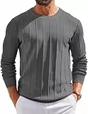 COOFANDY Herren Pullover mit Rundhals Strickpullover Herrenpullover Casual Pulli Langarmshirt Sweater Dunkelgrau L