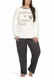 Moonline Damen Schlafanzug in großen Größen (Übergröße XL - 4XL) mit Motivdruck 'Dreams Come True Plus, Farbe:Offwhite, Größe:48-50