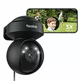 Reolink 5MP PTZ Überwachungskamera Aussen WLAN, 3X Optischer Zoom, 2,4/5GHz WLAN Kamera Outdoor mit Automatischer Verfolgung, Personen-/Fahrzeugerkennung, Vollfarb-Nachtsicht, E1 Outdoor Schwarz