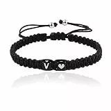 Initial A-Z Armband mit Buchstaben und Herz, Partnerarmband Geflochtenes Band verstellbarer Kette Seilarmband, Paar Geschenk für Frauen und Männer (V)