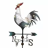 TERESA'S COLLECTIONS Wetterhahn Windfahne,Metall-Hahn Wind Vane 86cm,Weiß Hahn-Wetterfahne,Gartendeko für Draußen,Windrichtungsanzeige Solar Dekoration für Garten,Geschenk für Mama/Papa/Freund