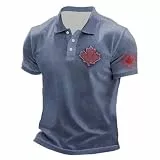 QJDFLL 2026 Herren Poloshirt Kurzarm Herren Kurzarm Polohemd mit Kanadischem Stickdesign Lässiges Tägliches Strickoberteil Bequeme Freizeitkleidung (Blue, L)