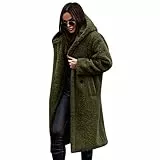 OBEEII Damen Hoodie Jacke Mantel Teddy-Fleece Winter Pl�schjacke Winterjacke Langarm Wintermantel Warm Cardigan Kapuzenpullover Pl�schjacke Fleecejacke mit Kapuze und Taschen Milit�rgr�n XL