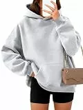 Timuspo Hoodie Damen Einfarbig Basic Kapuzenpullover Oversize Casual Fashion Damenhoodie Bequeme Baumwoll Pullover mit Tasche Grau L