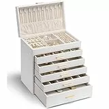 VLANDO Modern Schmuckkästchen Groß,Schmuckaufbewahrung mit 6 Ebenen,Schmuckschatulle Damen, für Ohrringe, Ringe Schmuck Aufbewahrung, mit Schubladen, Spiegel, Uhrenkissen, Geschenk für frauen