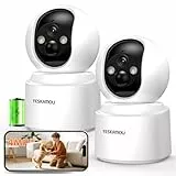 YESKAMOU 2,5K 4MP Überwachungskamera Innen Akku, 360° WLAN innenkamera mit akku, 2,4/5 GHz WiFi, 360° Kamera Indoor, Farb-Nachtsicht, Bewegungserkennung, Zwei-Wege-Audio, 2 Stück