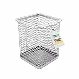 D.RECT Metall Stifteköcher - Stiftehalter Eckig aus Drahtmetall - Mesh Multifunktions Becher für Kugelschreiber - Stifte Halter für Büro/Schule, Silber