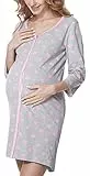 Be Mammy Damen Umstands Nachthemd 3/4 Arm mit Stillfunktion BE20-276 (MelangeHerzen (Rosa), XXL)