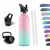 HoneyHolly Thermosflasche, 500ML BPA-Frei, Trinkflasche Edelstahl, Auslaufsichere Isolierflasche Doppelwandig, Wasserflasche Edelstahl, Thermoskanne, mit Strohhalm, Trinkflasche Kohlensäure Geeignet