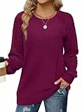Aokosor Damen Pullover Rundhals Oversize Sweatshirt Elegant Herbst Winter Langarm Tops Oberteile Lila L