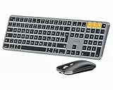 ProtoArc KM100-A Beleuchtet Tastatur Maus Set Kabellos für Mac, Bluetooth QWERTZ Funk Tastatur mit Maus, Wireless Flach Keyboard Multi-Gerät für MacBook Pro, MacBook Air, iPhone, iPad, Grau