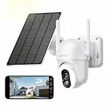 SEHMUA 2K Überwachungskamera Aussen Akku, 360° WLAN Aussenkamera mit Solar, 12 LEDs（500-Lumen） Outdoor Kamera Kabellos mit PIR-Erkennung, 2-Wege-Audio, Farbige Nachtsicht, IP66 Wasserdicht