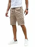 Elegancity Kurze Hosen Herren Cargo Shorts Sommer Freizeithose Kurze Elastische Taille Chino Shorts Mit 6 Taschen Hell Khaki L