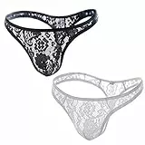 KHUFUZI Herren 2 Farben Pack Sexy Brief Coole Spitze Tanga Mesh G-Strings Bikini Unterwäsche Geschenk für Freund