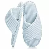 GOEWY Damen Hausschuhe mit Memory Foam Kordstoff-Wohnschuhe fürs Schlafzimmer, offener Zehen, Querriemen-Schleife, rutschfeste Sohle. Bequeme Trend-Slide als stylisches Geschenk.（Blau 40/41）