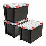 Iris Ohyama Luftdichte Kunststoff-Aufbewahrungsboxen mit Deckels, 70L, 3er-Set, Schwarz, Hermetischer wasserdichter Verschluss, Robuste Schnappverschlüsse, Stapelbar, Staubschutz, BPA-frei, DDAT-LD