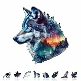 TheGiffter Holzpuzzle Erwachsene, Wooden Puzzle Unregelmäßige Einzigartige Form Puzzleteile, Holzpuzzle Tierform, 15+ Erwachsene Holz Puzzle Mit Geschenkbox Aus Holz (Aurora Wolf,190 pcs)