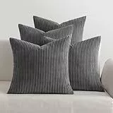 MIULEE 4er Set Kissenbezüge Kord Kissenhülle Dekorative Kissenbezug Sofakissen Couchkissen Dekokissen Zierkissenbezug Deko Kissenhülle mit Verstecktem Reißverschluss 40x40cm 16x16in Dunkelgrau
