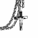 OIDEA Herren Kreuz Anhänger mit Halskette schwarz, Jesus Kette Gravur Bibel Gebet mit silber schwarz 55cm Königskette für Männer