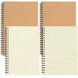 HAKACC Notizbuch A5 Spiralblock 4er Set, 80 Blatt pro Block, 80g m2 Papier kariert und blanko, Ringbuch Skizzenblock für Büro Schule Studium, Schreibblock mit Kraft Cover