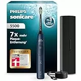 Philips Sonicare 5500 elektrische Zahnbürste, Schallzahnbürste mit 2 Putzmodi, Andruckkontrolle, EasyStart, SmarTimer und BrushPacer, Navy, Modell HX7113/01 [Neue Technologie]