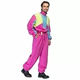 Boland – Retro Skianzug Pink, leuchtet im Schwarzlicht, 80er-Jahre Kostüm für Herren, Apres Ski Party Outfit, Anzug für Faschingskostüme