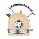 Cecotec Wasserkocher ThermoSense 420 Light Beige. Fassungsvermögen 1,8 Liter, 2200 W, Temperaturanzeige, 360º Basis, Edelstahl, Vintage-Stil, Beige