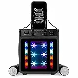 Rockjam 10 Watt wiederaufladbare Bluetooth-Karaoke-Maschine mit Zwei Mikrofonen, Sprachwechseleffekten und LED-Lichtern, Schwarz