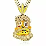 ICEDIAMOND Kaltemaille bemalte abstrakte Kunst Tribal Savage Anhänger mit Miami Kubanische Kette, Krappenfassung CZ Diamant Vergoldet Hip Hop Crazy Bright Halskette für Männer (Gold,20''Cuban)