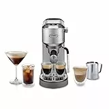 De'Longhi Dedica Duo - Perfetto Kompakte Siebträgermaschine Espressomaschine mit Soft-Touch-Icons, manuellem Milchaufschäumer für Espresso, Cappuccino und Cold Brew, 15cm breit, Metall (EC890.M)