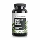 natural elements Biotin + Selen + Zink für Haut, Haare & Nägel - 365 vegane Tabletten - Ohne Magnesiumstearat, laborgeprüft
