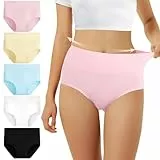 FALARY Unterhosen Damen Baumwolle Hohe Taille 5er Pack Stretch Atmungsaktiv Panties Weich Frauen Unterwäsche L Mehrfarbig-2