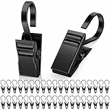 Caianwin 50 Stück Gardinen Klammern Edelstahl Vorhang Clips Schwarz Metall klemmhaken für Vorhänge Duschvorhang Fotos Lichterketten Vorhangringe mit Clipper