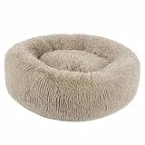 BVAGSS Hundebett Rund Katzenbett Flauschig Donut Kuscheliges Hundekissen Waschbar Ultra Weicher Plüsch Haustierbett für Kleine, Mittelgroße und Große Hunde, Katzen XH034 (Diameter:50 cm, Light Brown)